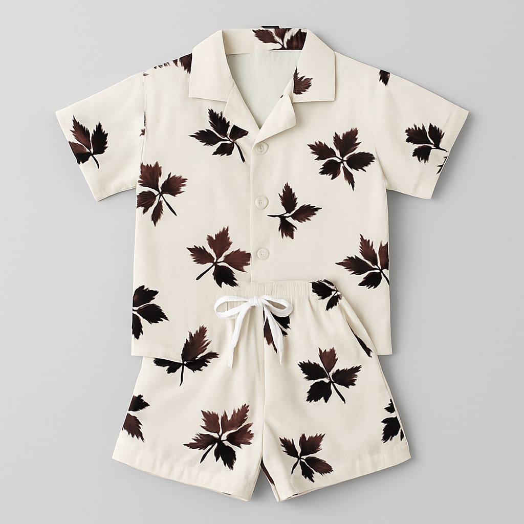 White Brown Leaf Co-ords Set (3-12 Years)