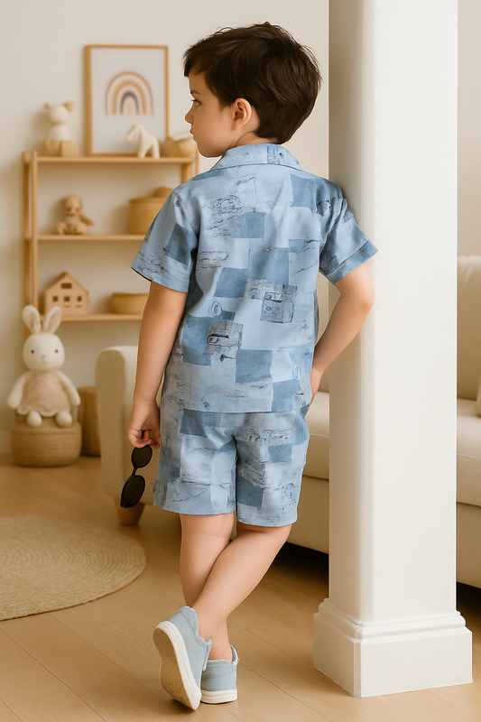 Boys' Blue Abstract Print Cotton Co-Ord Set – Cavallo & Co.