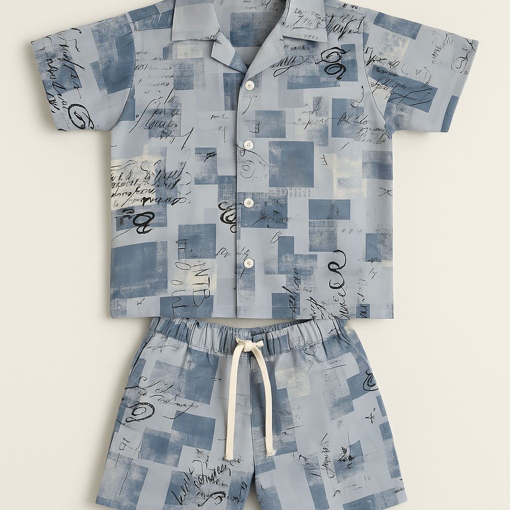 Boys' Blue Abstract Print Cotton Co-Ord Set – Cavallo & Co.