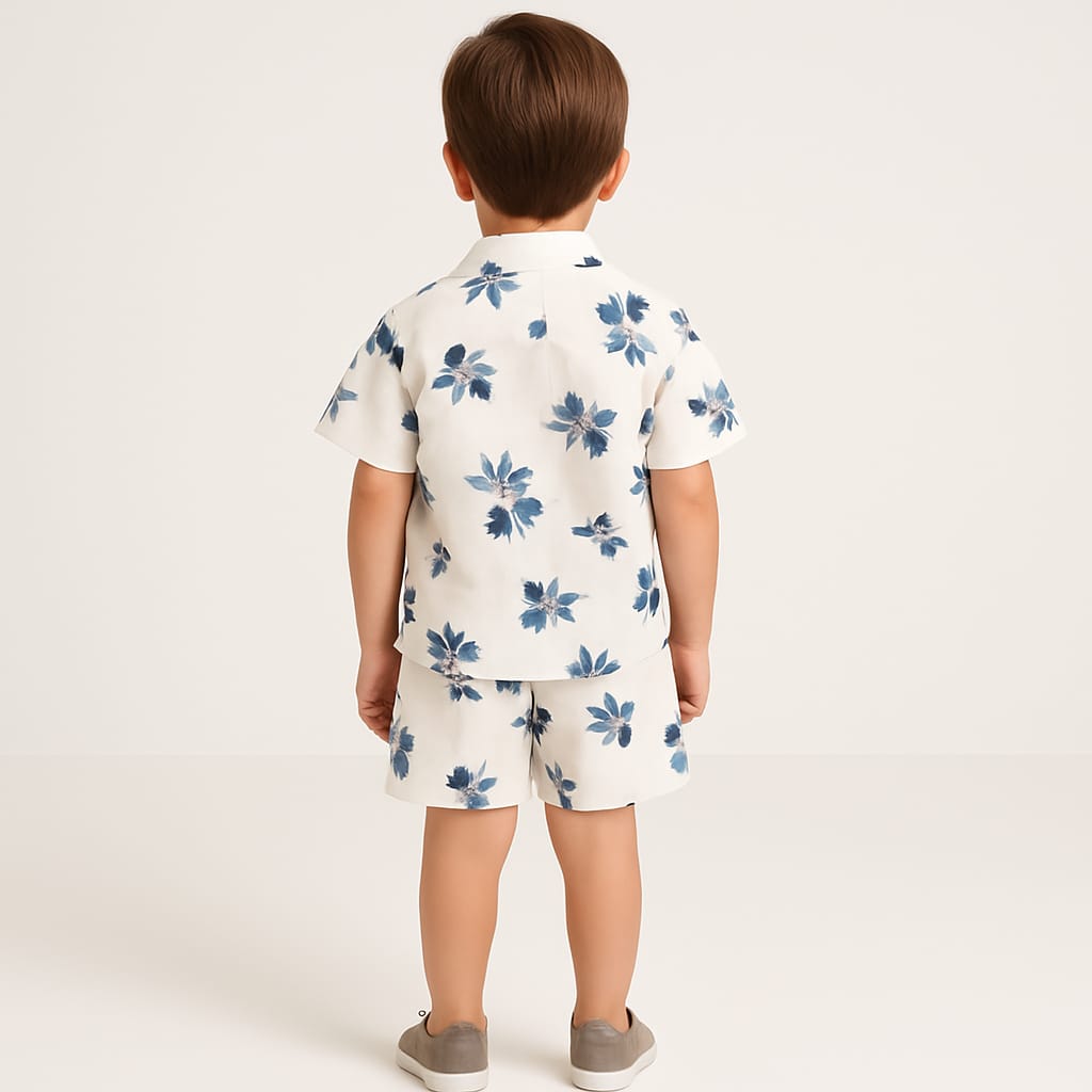 White Blue Leaf Co-ords Set (3-5 Years)