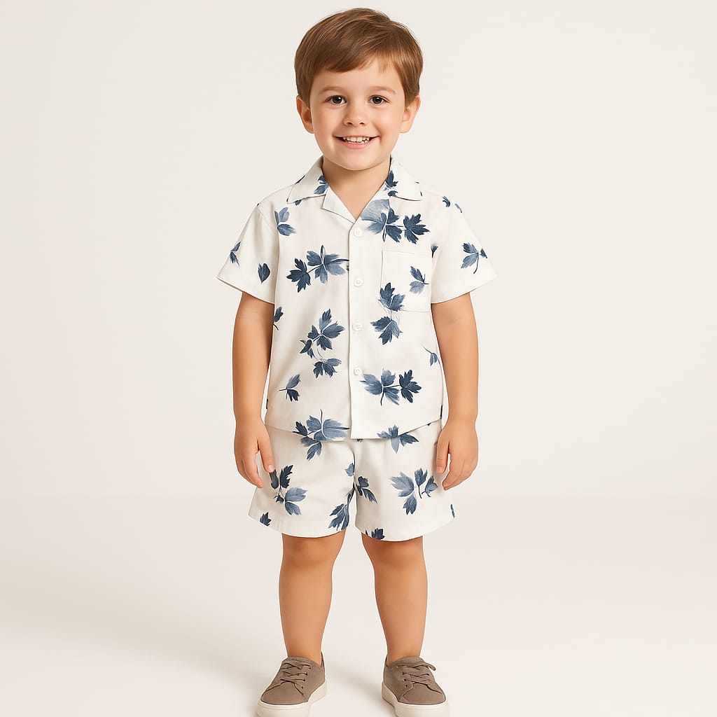 White Blue Leaf Co-ords Set (3-5 Years)