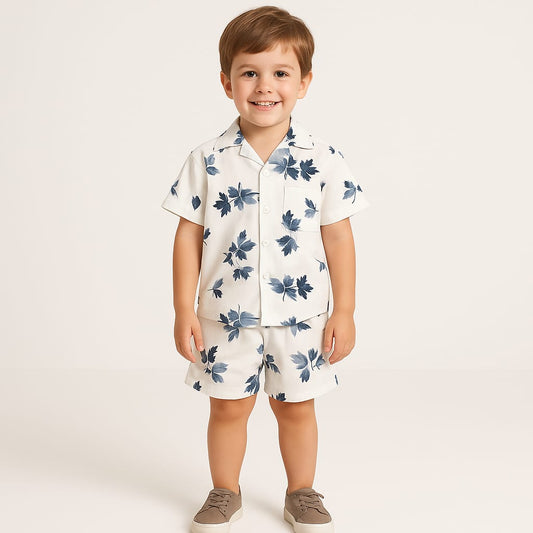 White Blue Leaf Co-ords Set (3-5 Years)