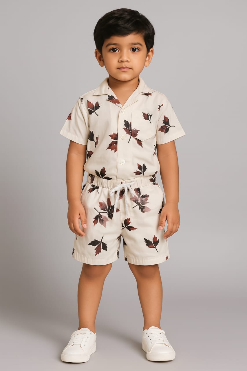 White Brown Leaf Co-ords Set (3-12 Years)