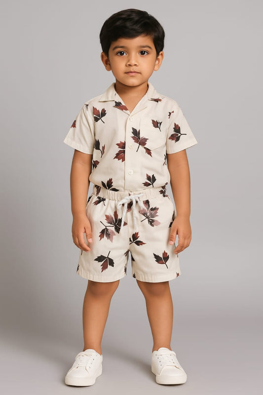 White Brown Leaf Co-ords Set (3-12 Years)