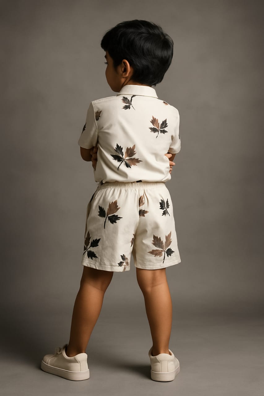 White Brown Leaf Co-ords Set (3-12 Years)