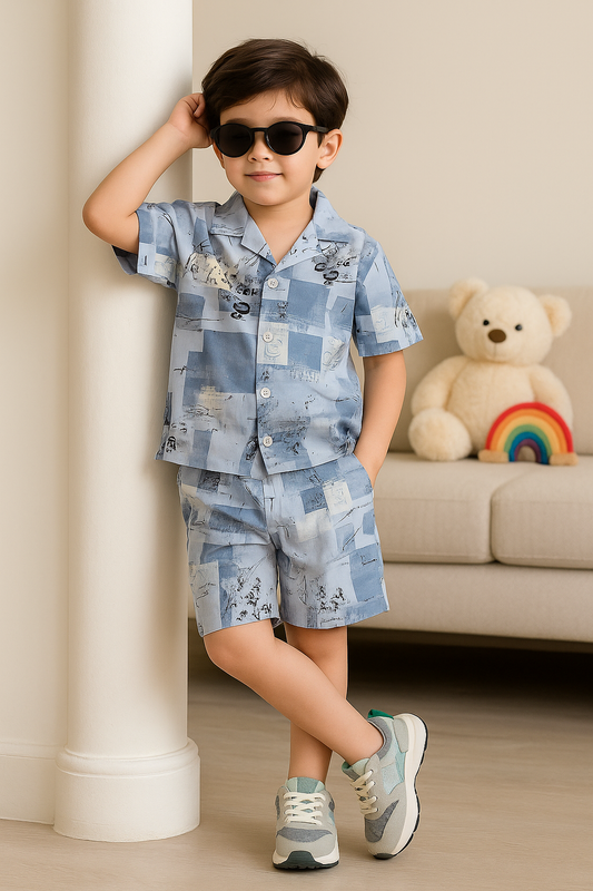 Boys' Blue Abstract Print Cotton Co-Ord Set – Cavallo & Co.